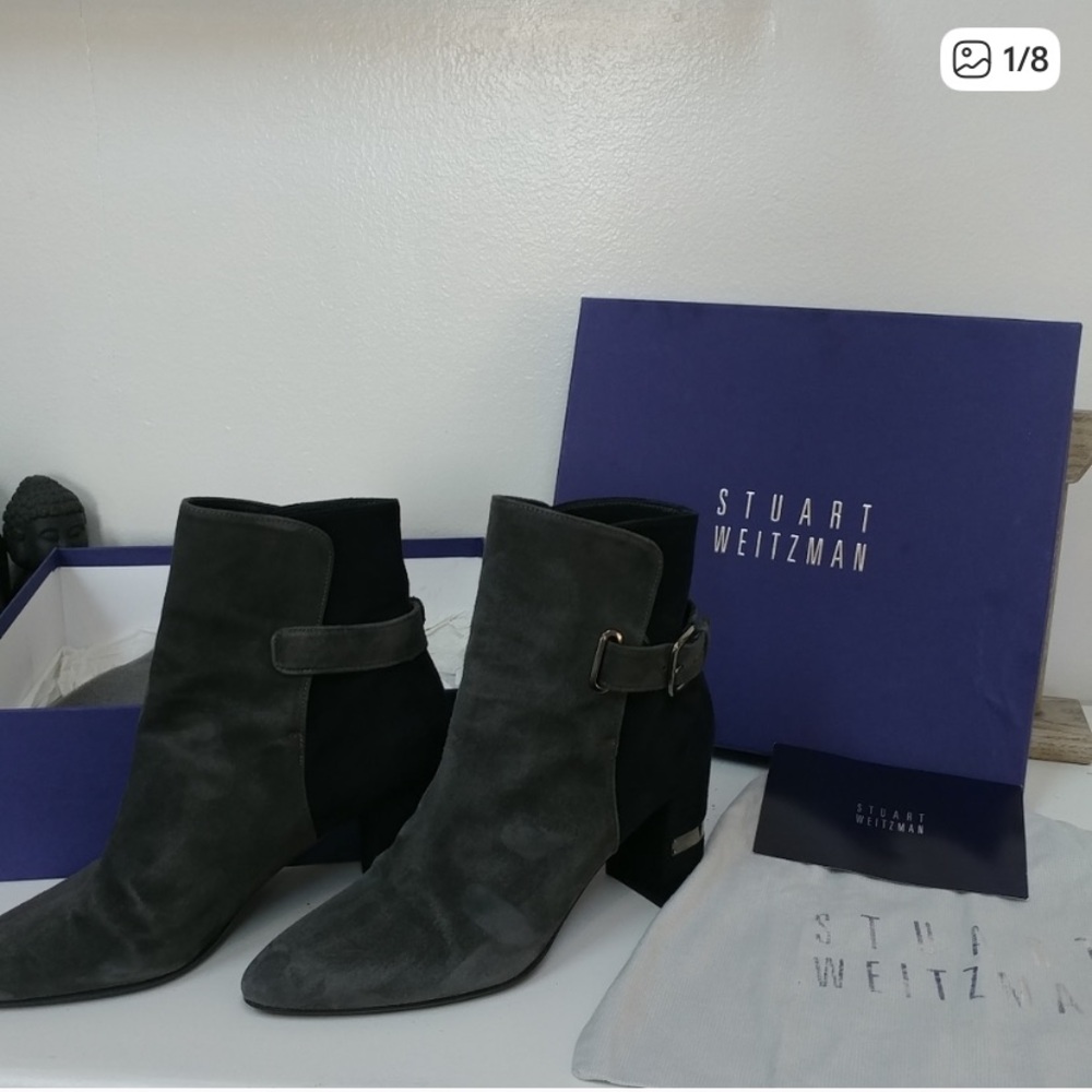 Stuart Weitzman Charcoal Suede Ankle Booties